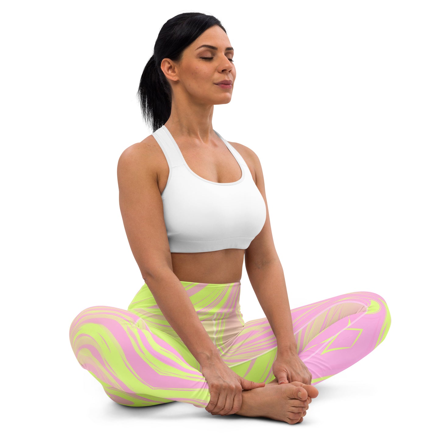 Pink & Neon Green Ripple Yoga Leggings