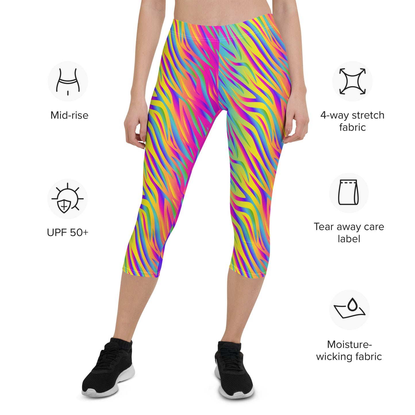 Rainbow Tiger Mid-Rise Capri Leggings