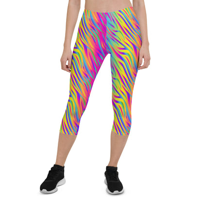 Rainbow Tiger Mid-Rise Capri Leggings