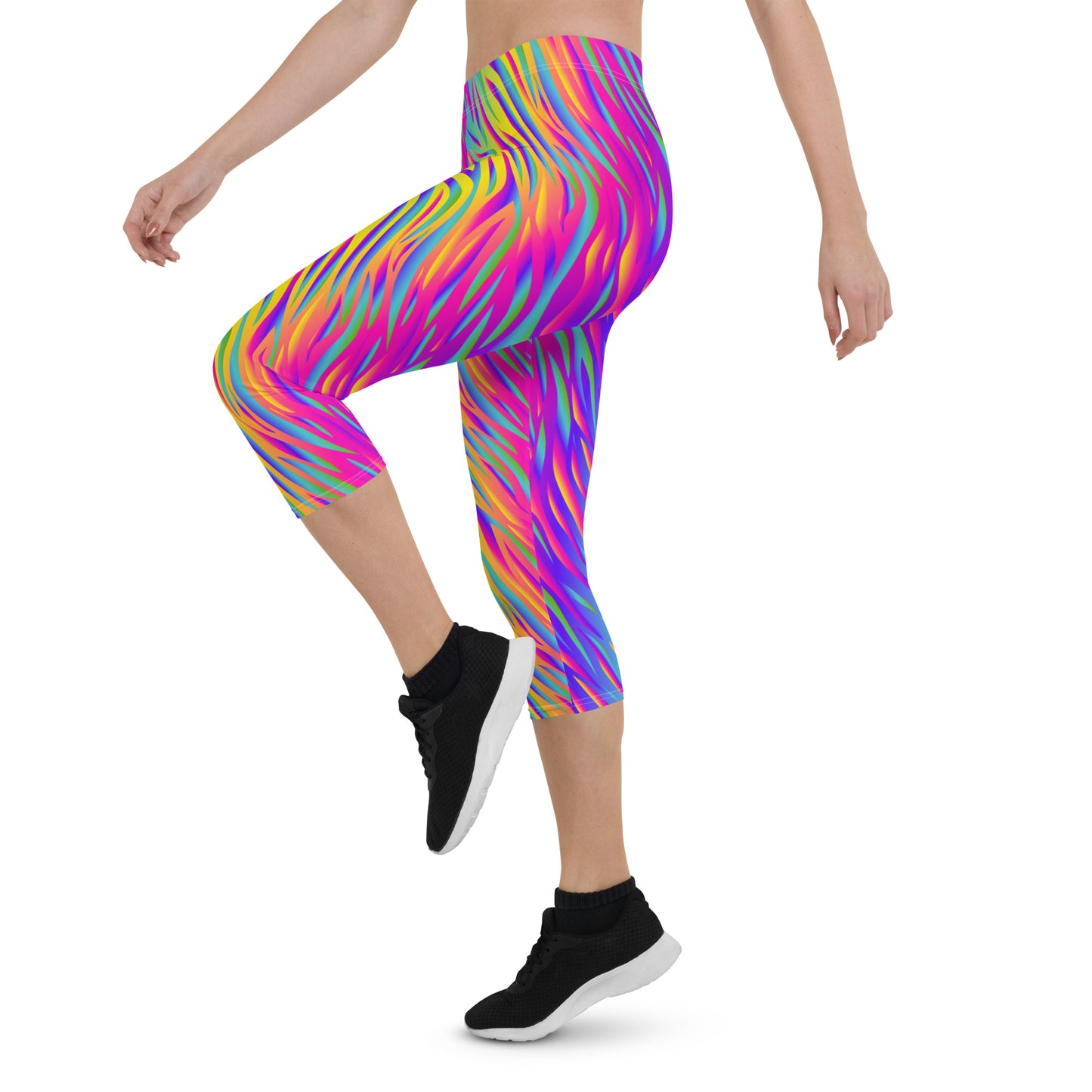 Rainbow Tiger Mid-Rise Capri Leggings