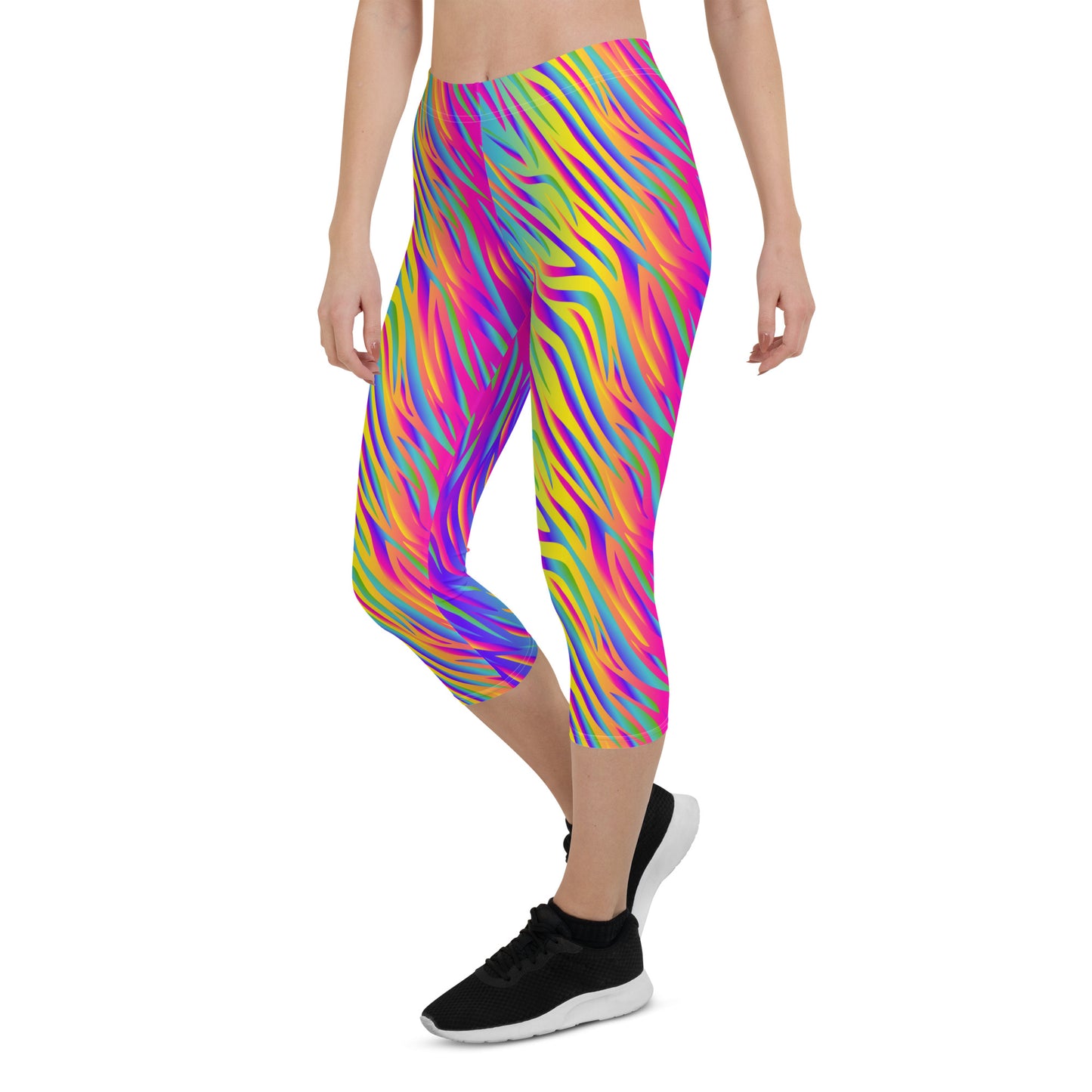 Rainbow Tiger Mid-Rise Capri Leggings