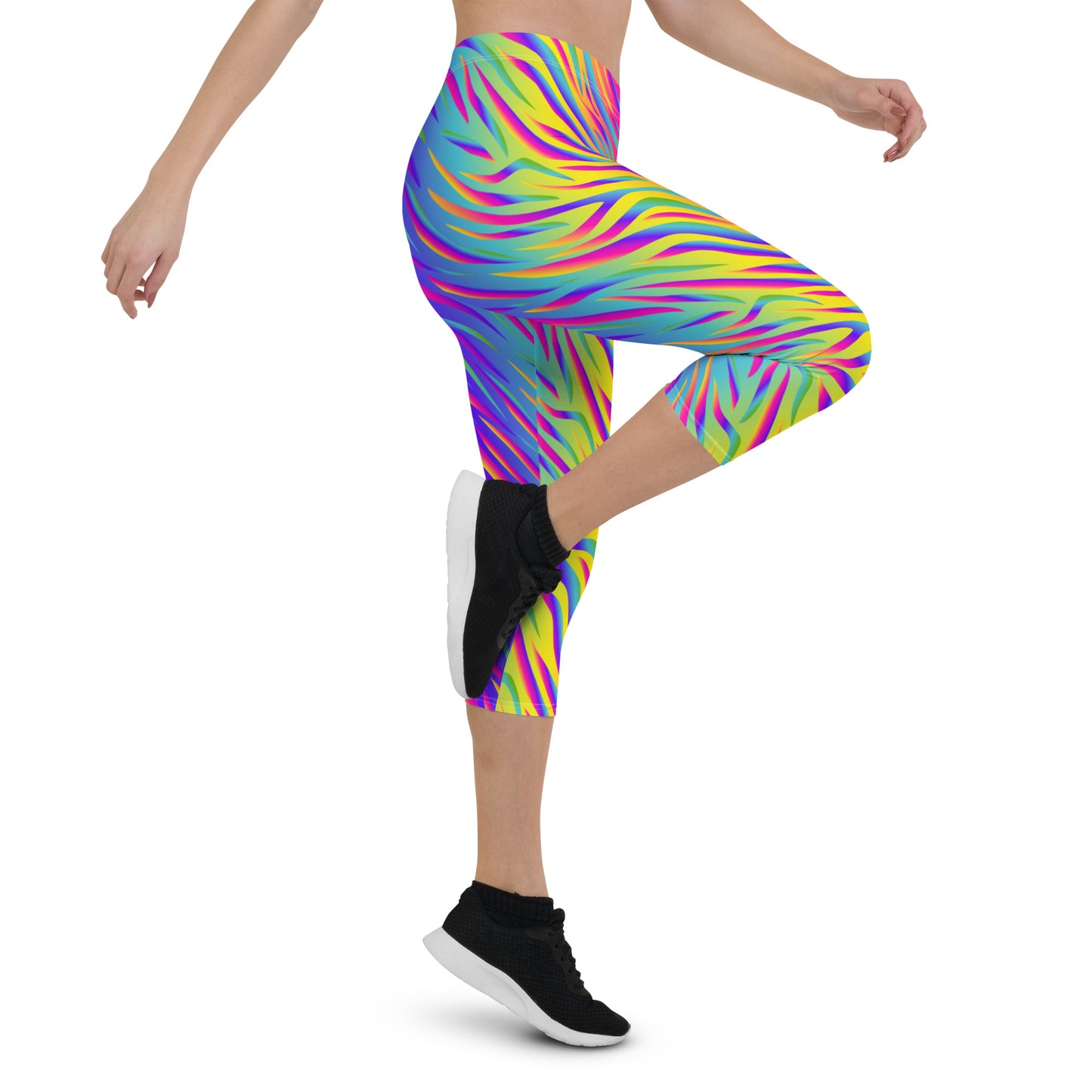 Rainbow Tiger Mid-Rise Capri Leggings