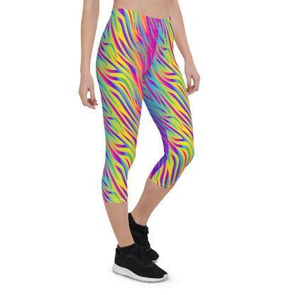 Rainbow Tiger Mid-Rise Capri Leggings