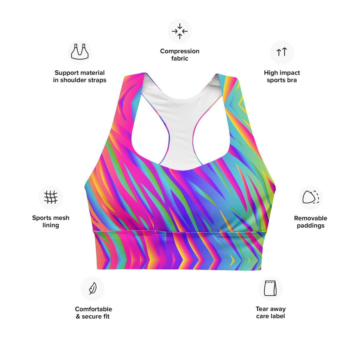 Rainbow Tiger Longline Sports Bra