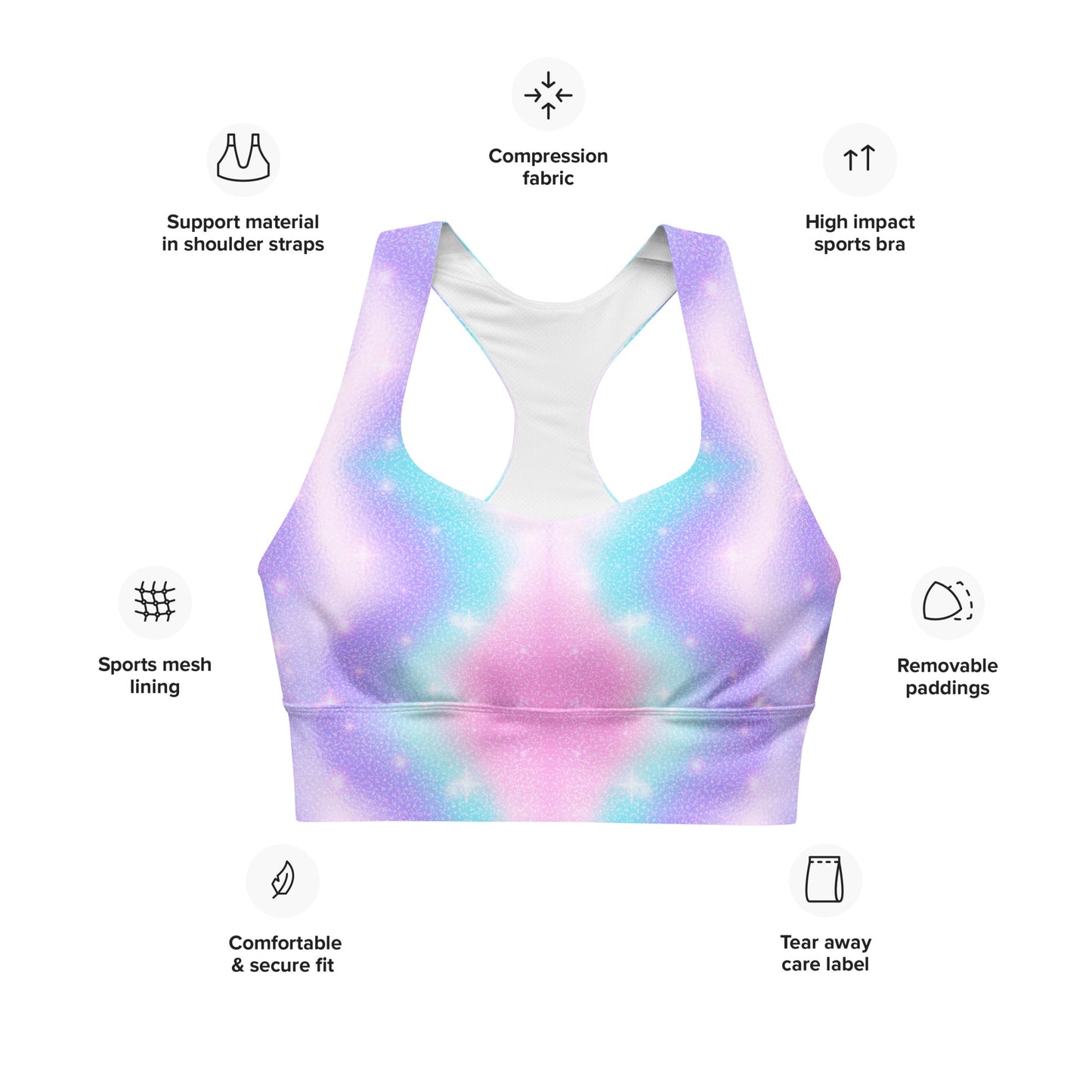 Unicorn Sparkles Longline Sports Bra