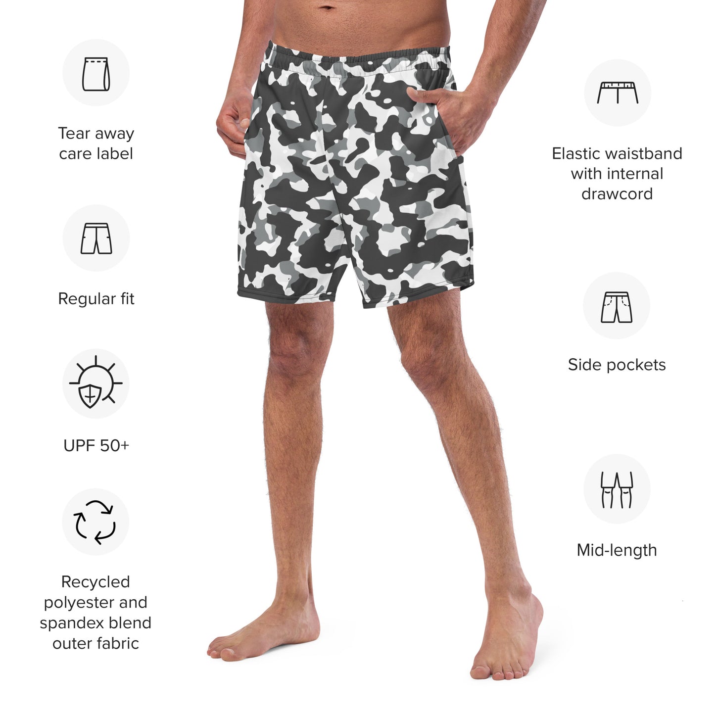 Everyday Black and White Camo Men's Swim Trunks