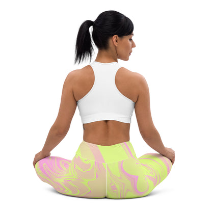 Pink & Neon Green Ripple Yoga Leggings