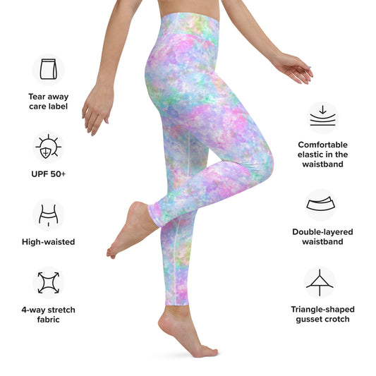 High Waisted Pastel Rainbow Yoga Leggings, Pastel Rainbow Stretch