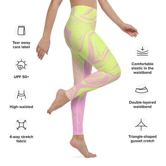 Pink & Neon Green Ripple Yoga Leggings